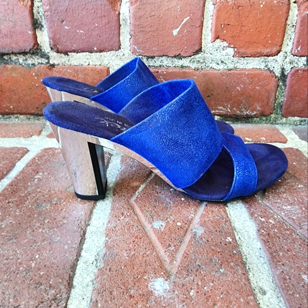 Onex open-back heels,  size 9, navy and chrome